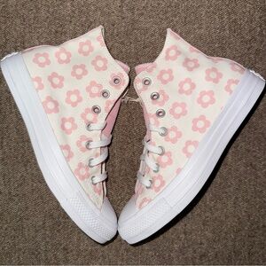 Converse Chuck Taylor All Star High Pink White Flowers Floral  Custom size 7.5